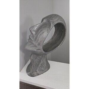 Abstract Modernist Brutalist Style Hollow Empty Head Bust Cast Metal Sculpture